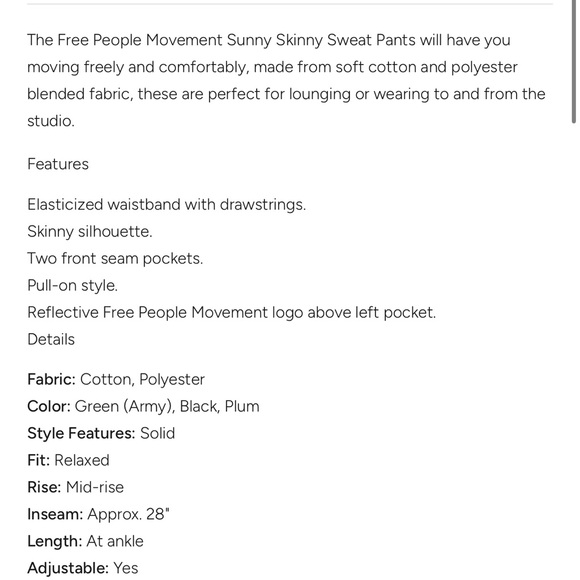 NWT Free People SUNNY SKINNY SWEAT Pants - Picture 9 of 9